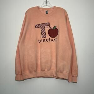TEACHER APPLE Peach Embroidered Crewneck Sweatshirt  Size L Large
